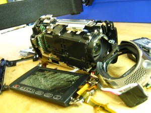 A smashed Panasonic camcorder