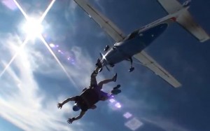 Oliver jumping out of the plane