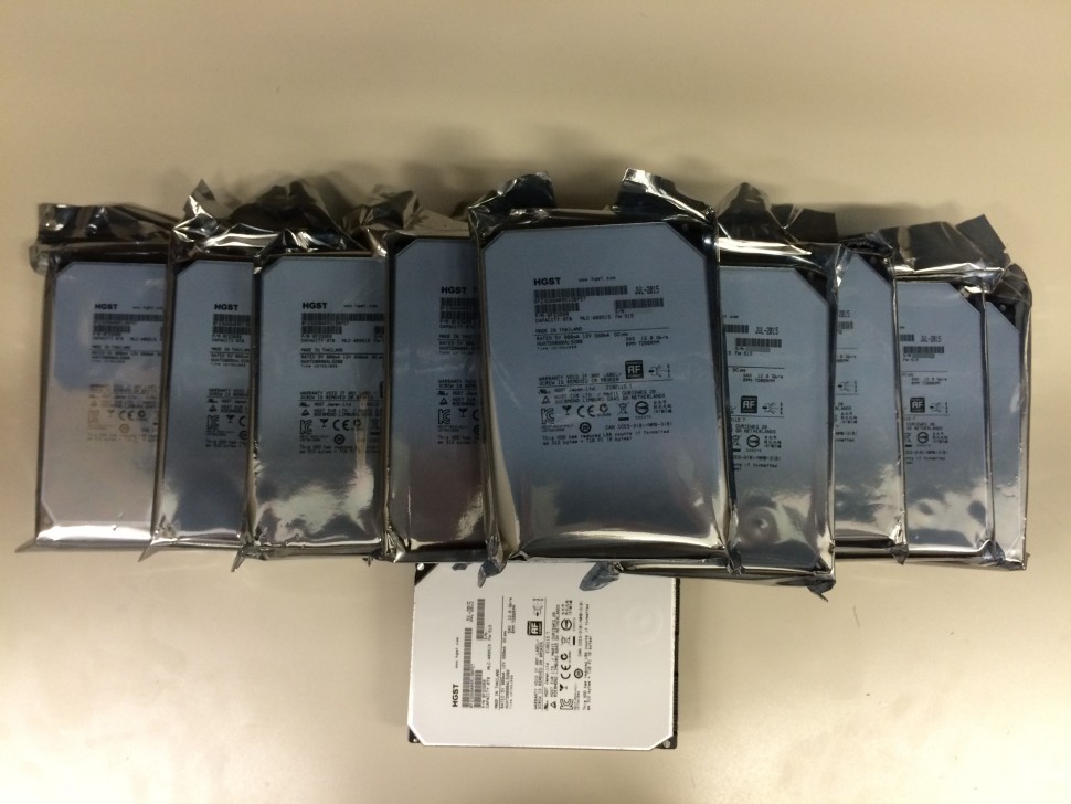 Ever wonder what 128TB of storage looks like? Well here it is, 16 HGST 8TB hard drives ready to be incorporated into the server. Although we didn't use all 16 drives as pure storage (more on this in a bit), this is still a ton of storage in one place.