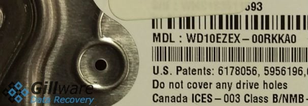 Close up of label on Western Digital 1TB hard drive