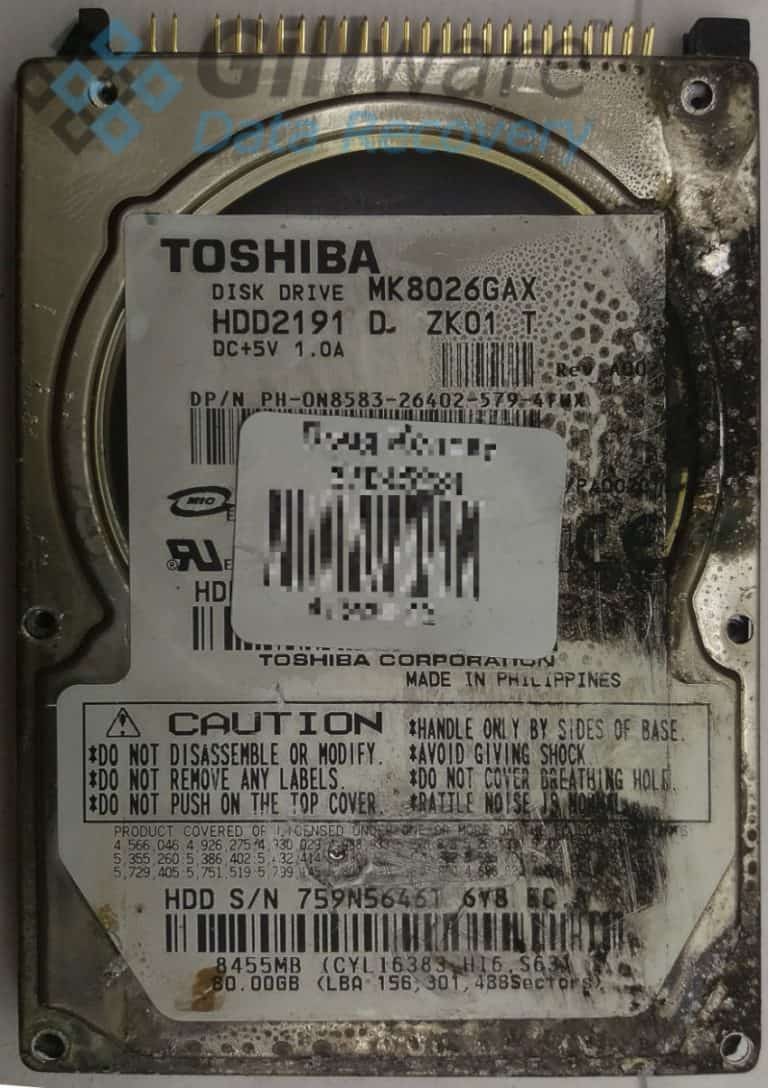 Toshiba hard drive with fire damage