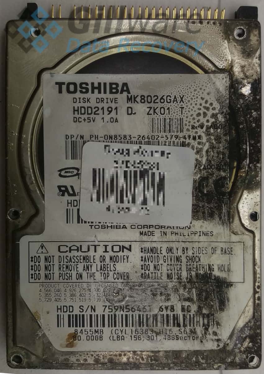 Burned Hard Drive Case Study: Toshiba MK8026GAX | Gillware Inc.