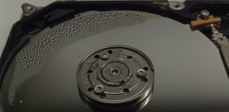 Hard drive platter with condensation on surface