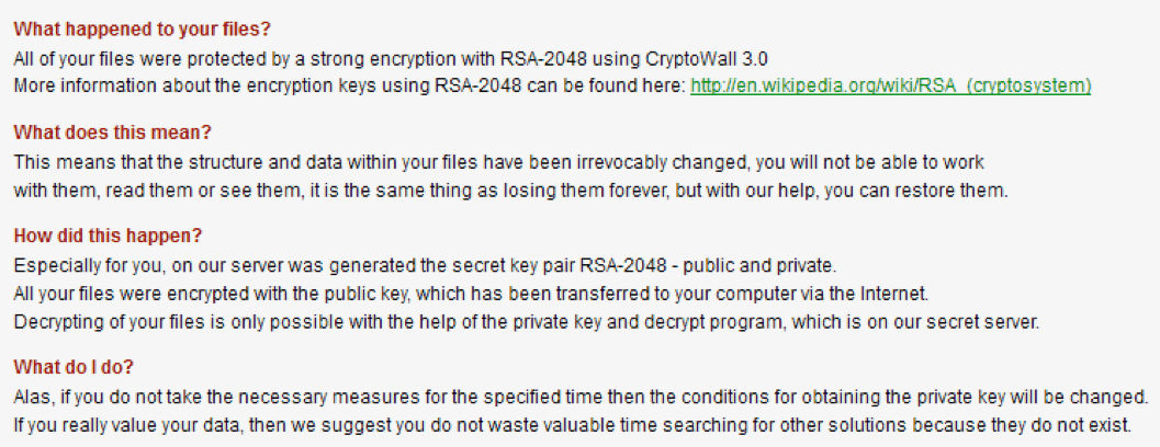Our ransomware data recovery technicians frequently have to contend with cryptoviruses such as CryptoWall 3.0