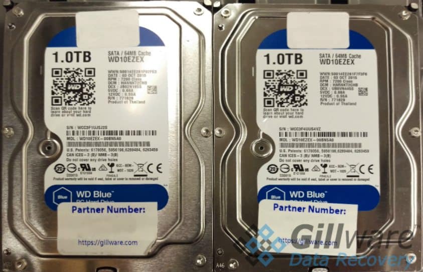 Both of the hard drives from this RAID-1 data recovery case