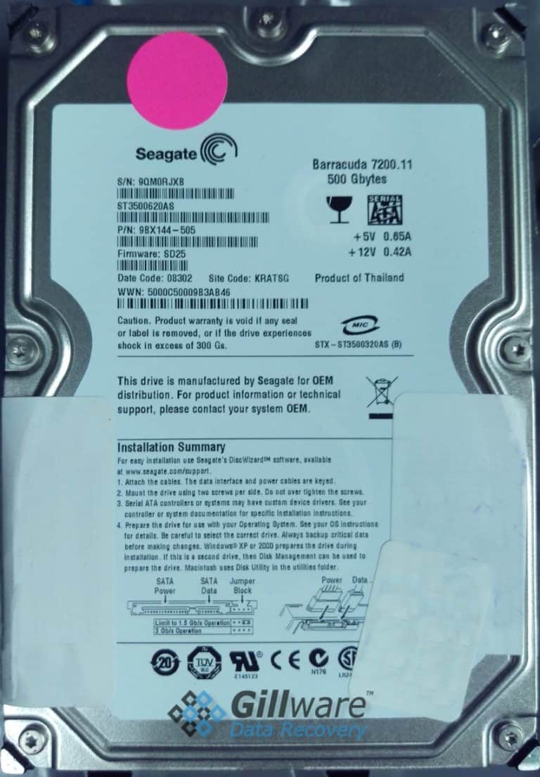 Seagate Barracuda 500GB VHD Recovery