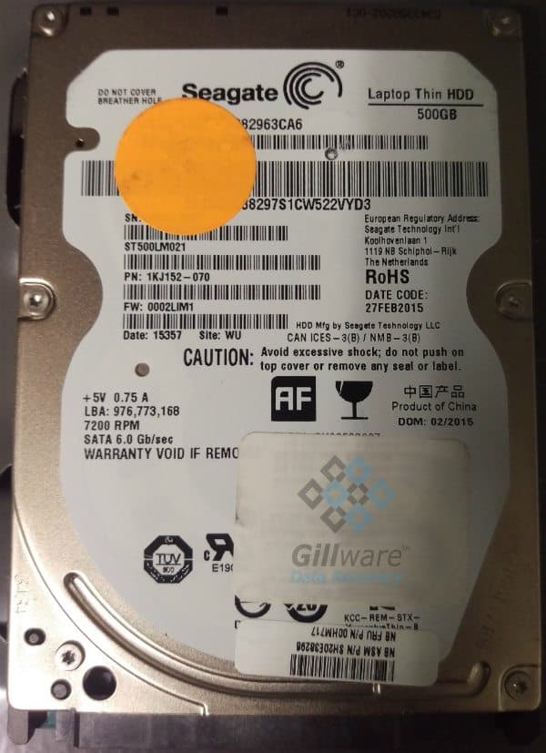 Hard drive sent to our lab for Seagate data recovery