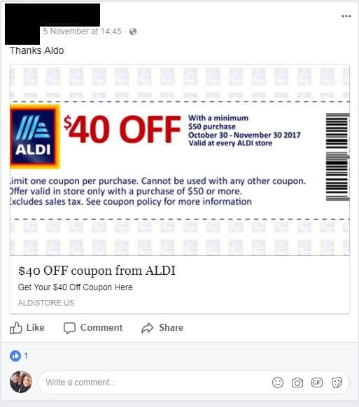 ALDI coupon plan circulating Fb graphic about Aldi Coupons Printable identified as ALDI coupon plan circulating Fb