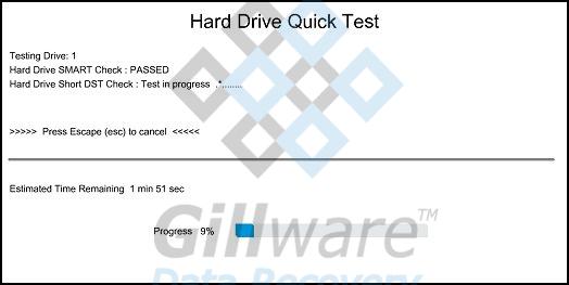 Hard drive test in progress including short DST check