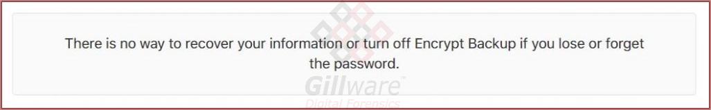 Apple warning for encrypted backups