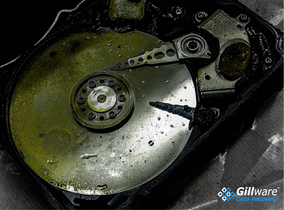 A water damaged hard drive