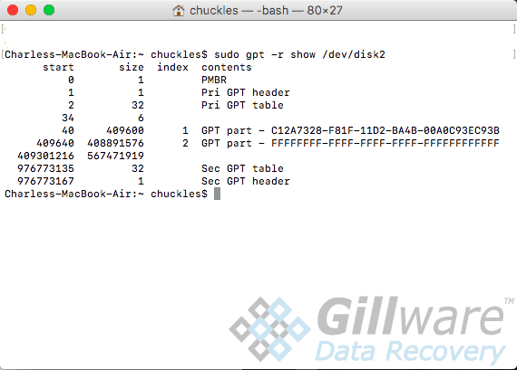 Step 2 APFS data recovery -- Examining boot sector after High Sierra upgrade failure