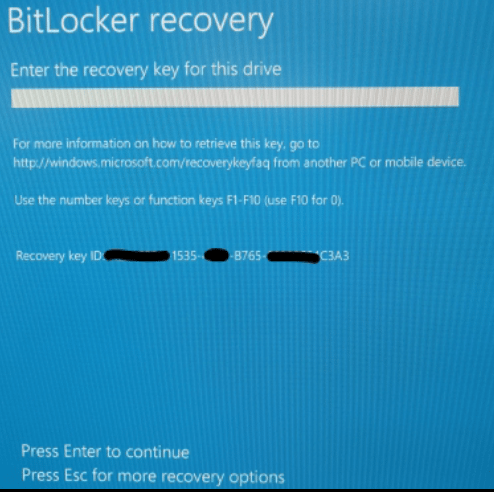 Bitlocker Recovery screen