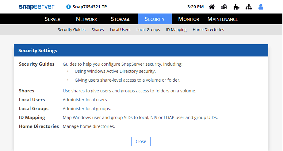 Example of the security settings of GuardianOS 8.0