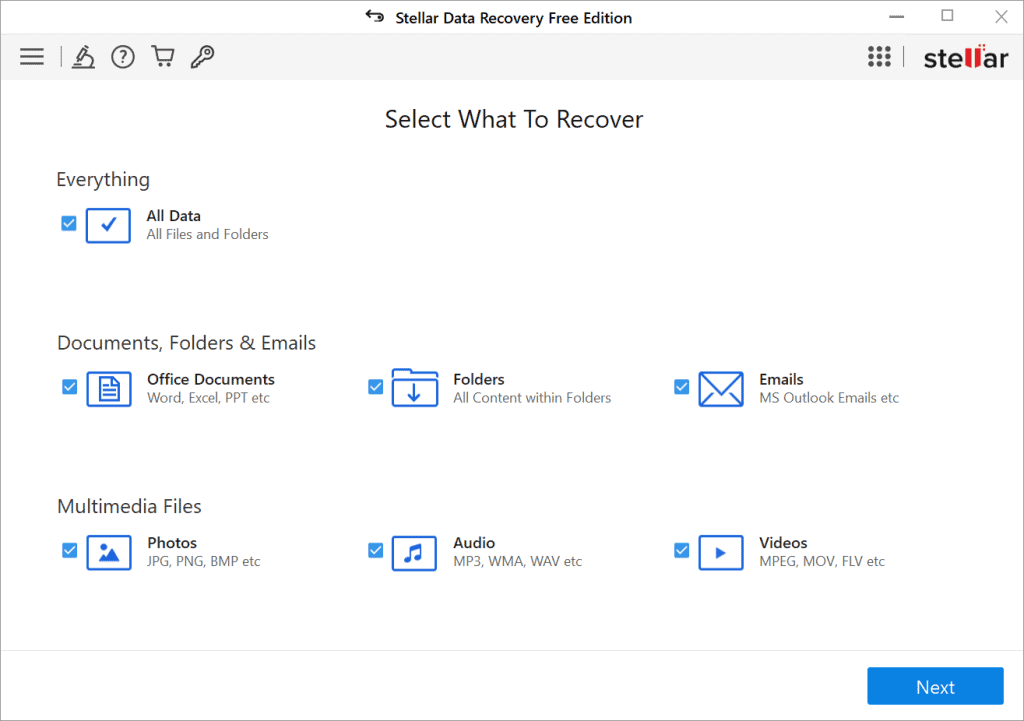Stellar Windows Photo Recovery Select File Types
