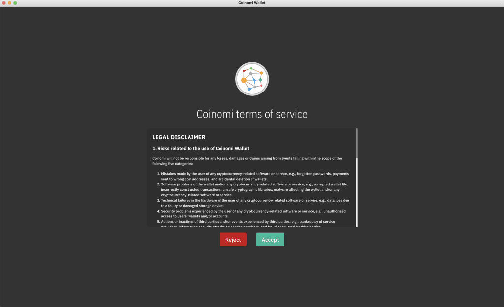 Accept Coinomi terms of service
