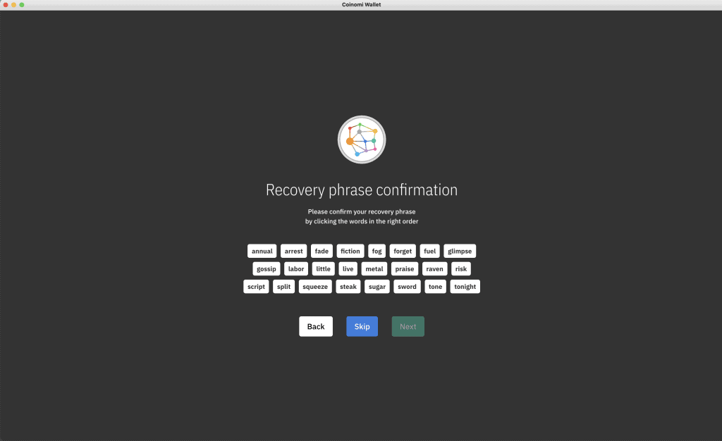 Verify your Coinomi recovery phrase
