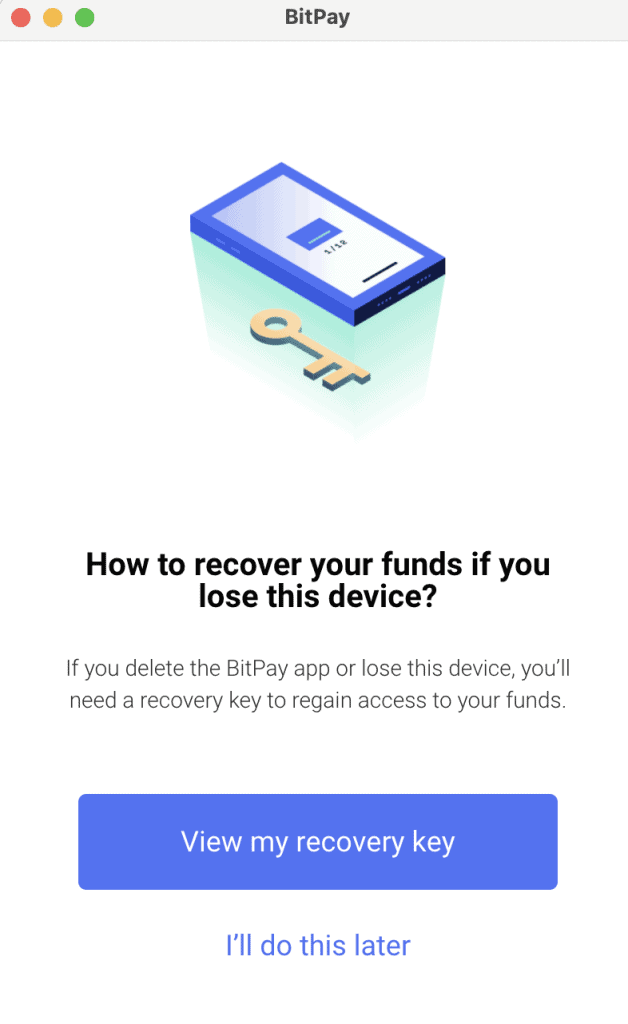 View the recovery key for your BitPay wallet