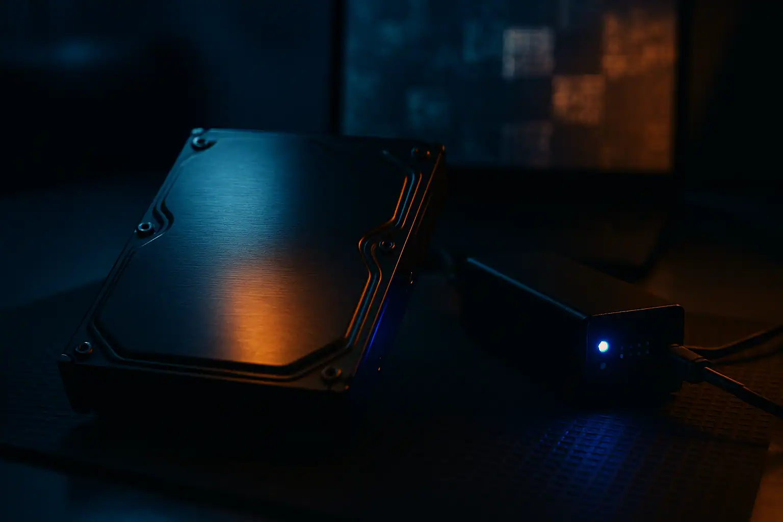 Hard drive with RAW partition undergoing forensic recovery in laboratory