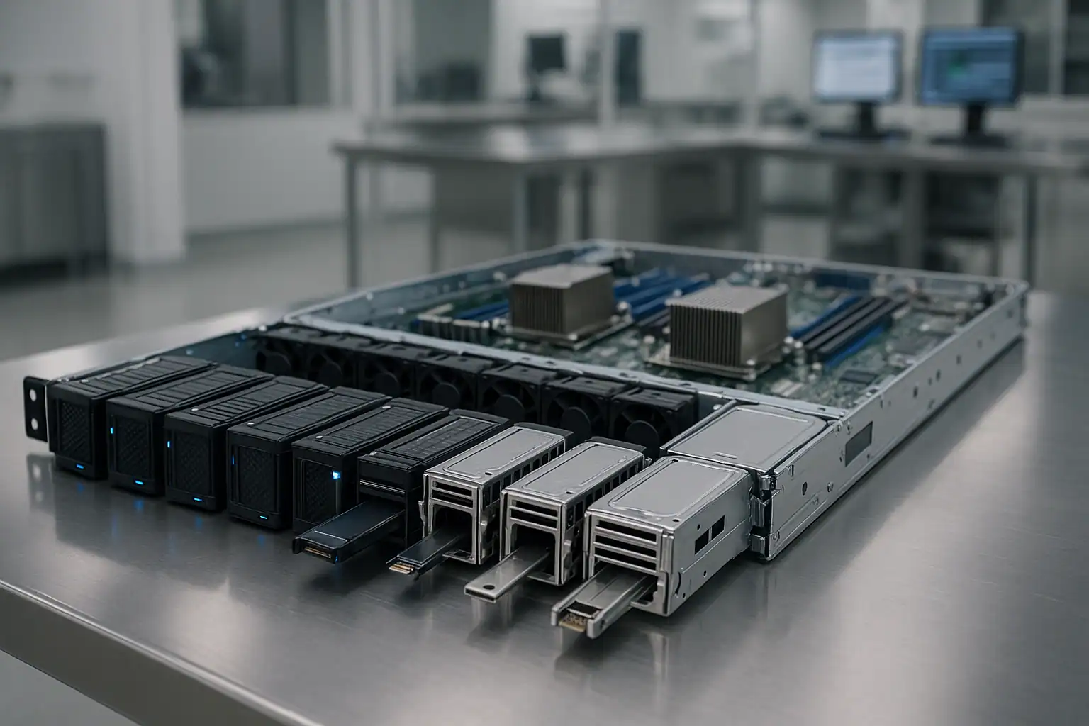 HPE ProLiant DL360 Gen10 1U rack server with NVMe and SAS drives for data recovery